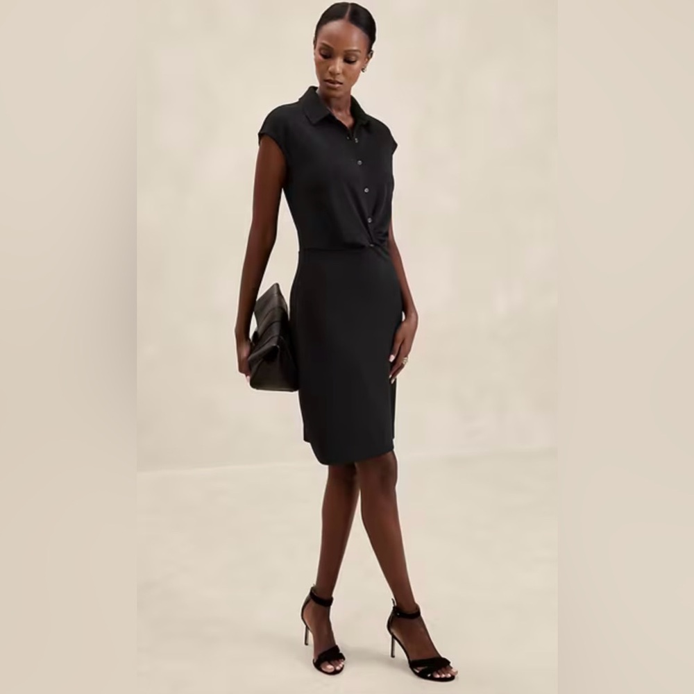 NWT Banana Republic CAP-SLEEVE KNEE-LENGTH DRESS BLACK Size Large